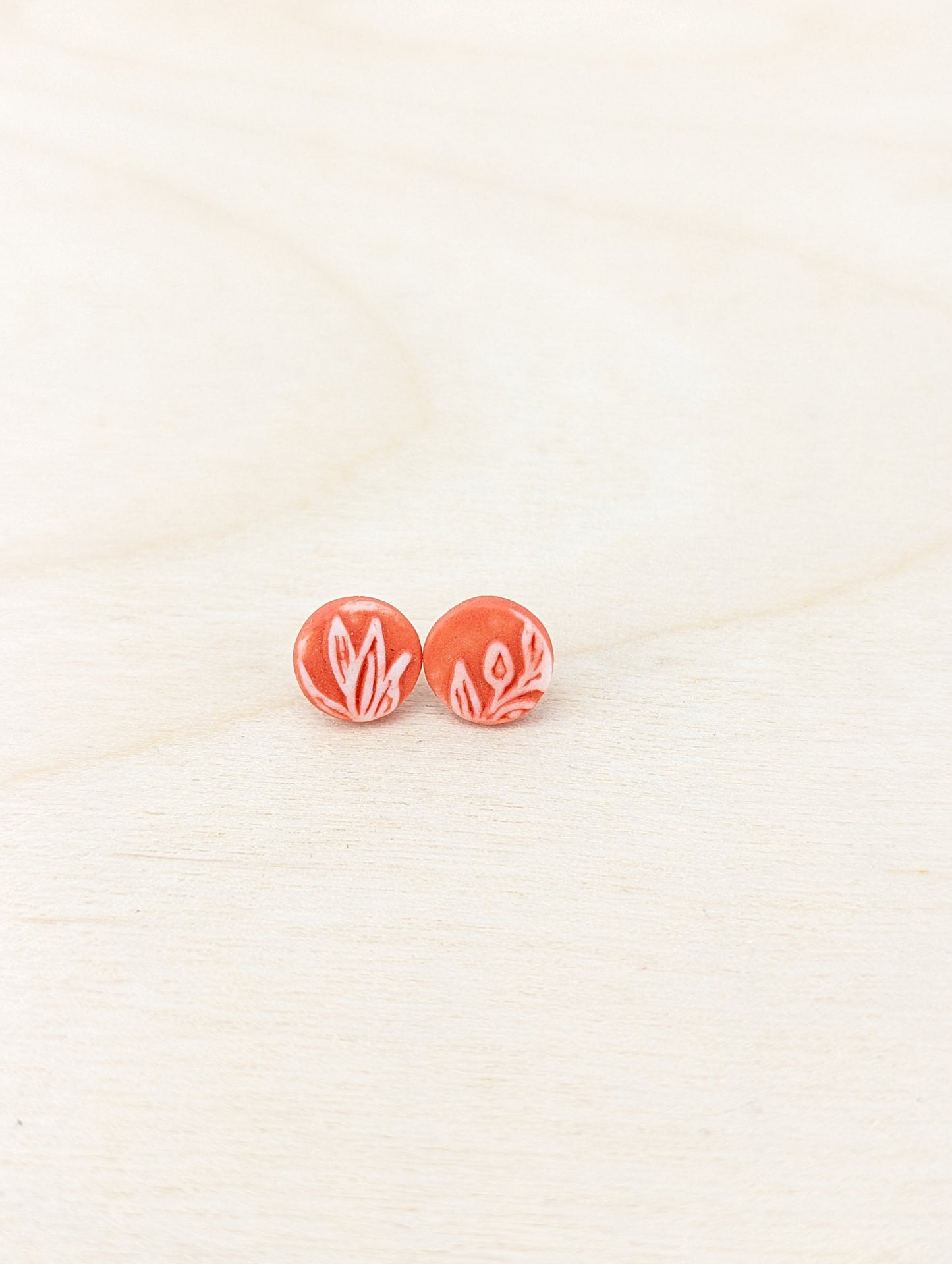 Neon Red Matte Floral Studs