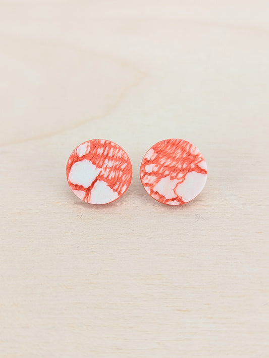 Neon Red and White Lace Studs