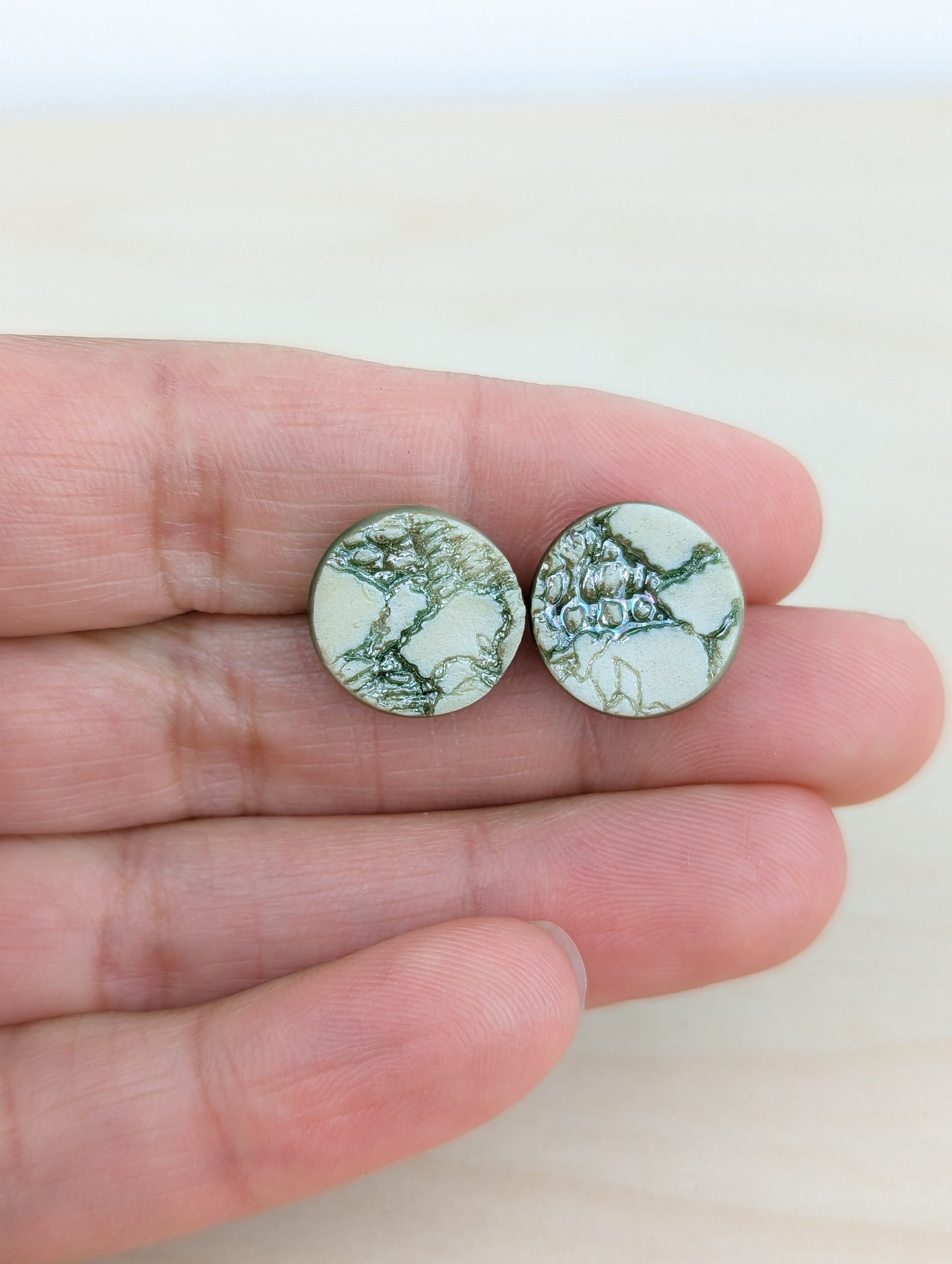Oil Slick Forrest Green and White Lace Studs