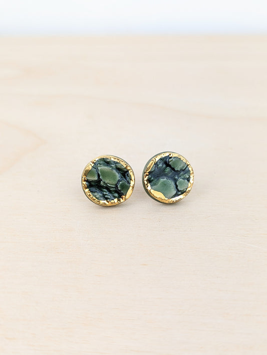Forrest Green and Gold Round Lace Studs
