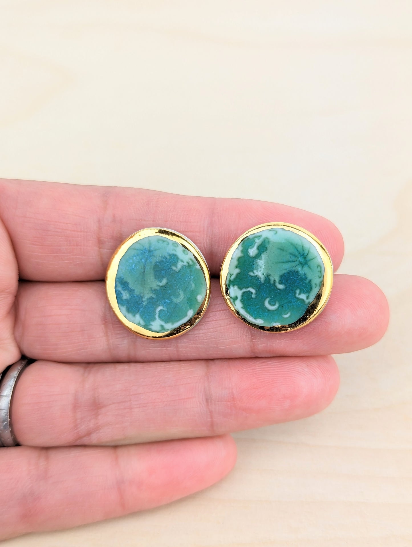 Jade and Gold Full Moon Studs