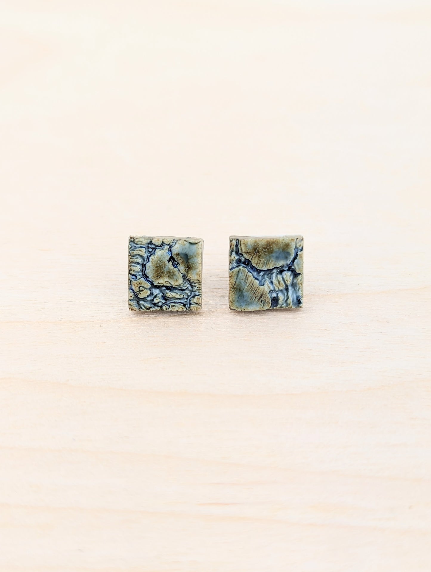Blue Patina Square Lace Studs