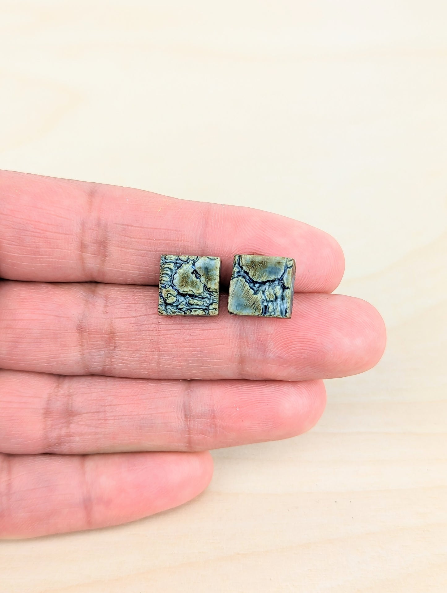 Blue Patina Square Lace Studs