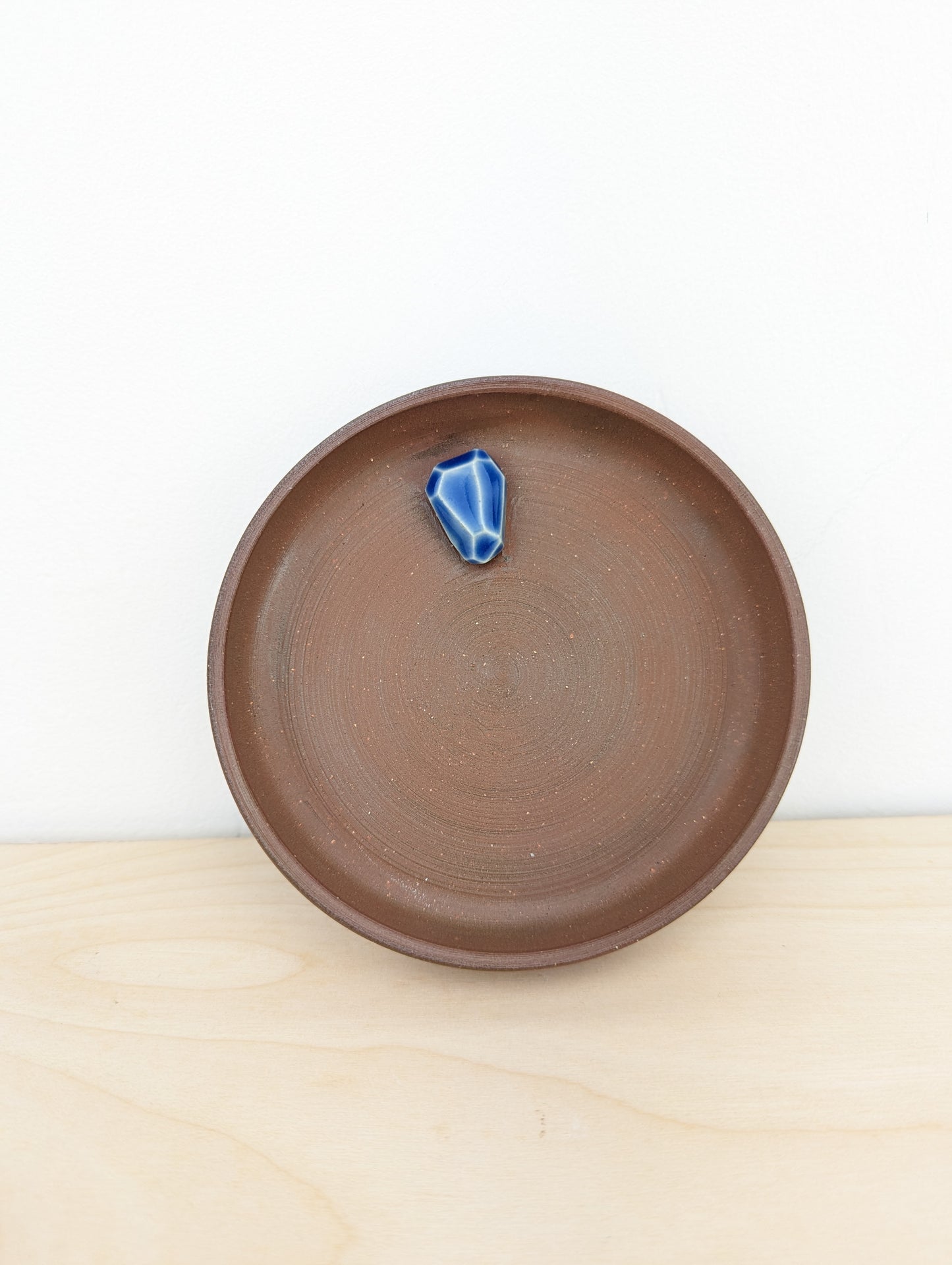 Red Clay Dish with Sky Blue Crystal