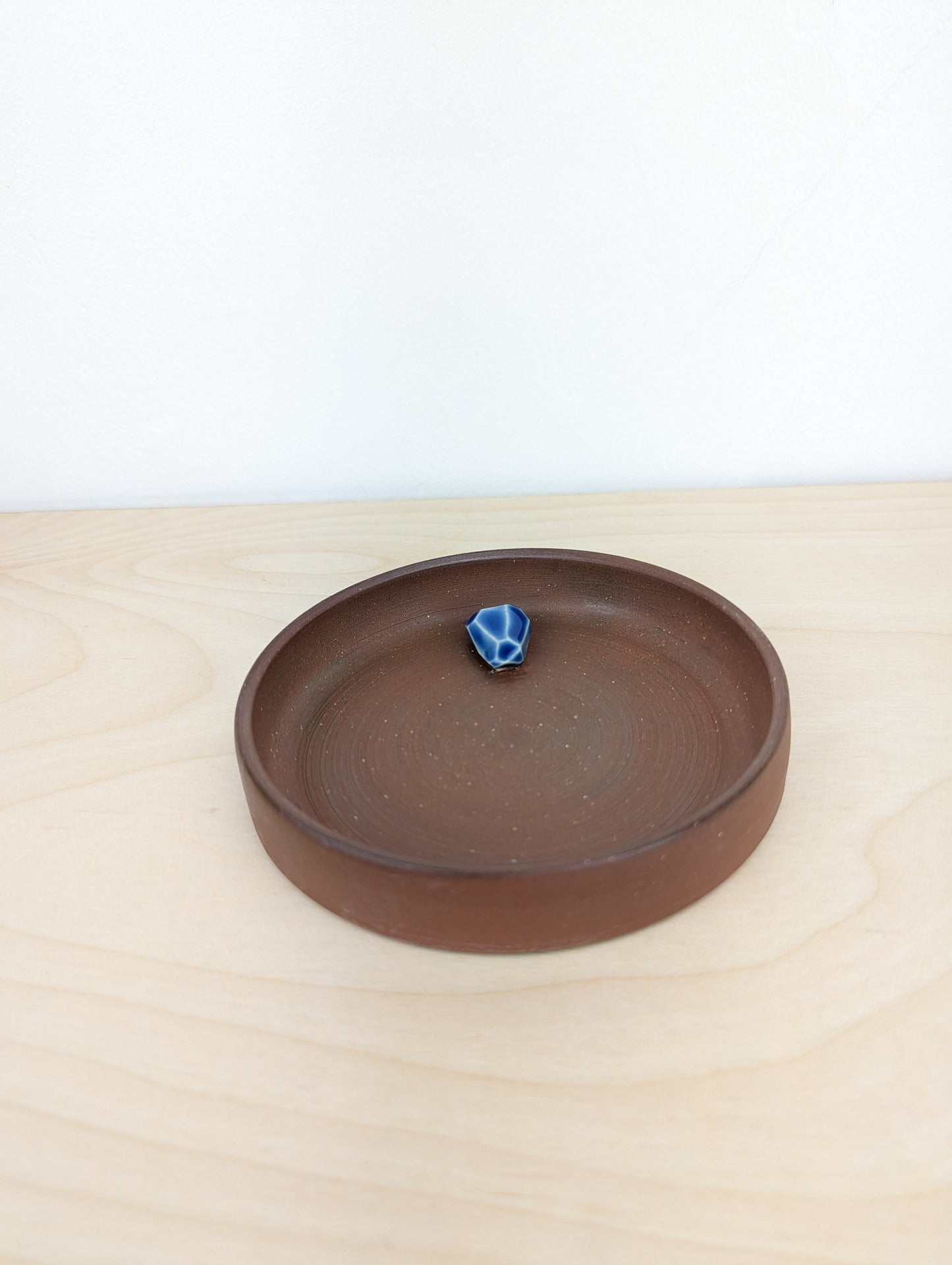 Red Clay Dish with Sky Blue Crystal
