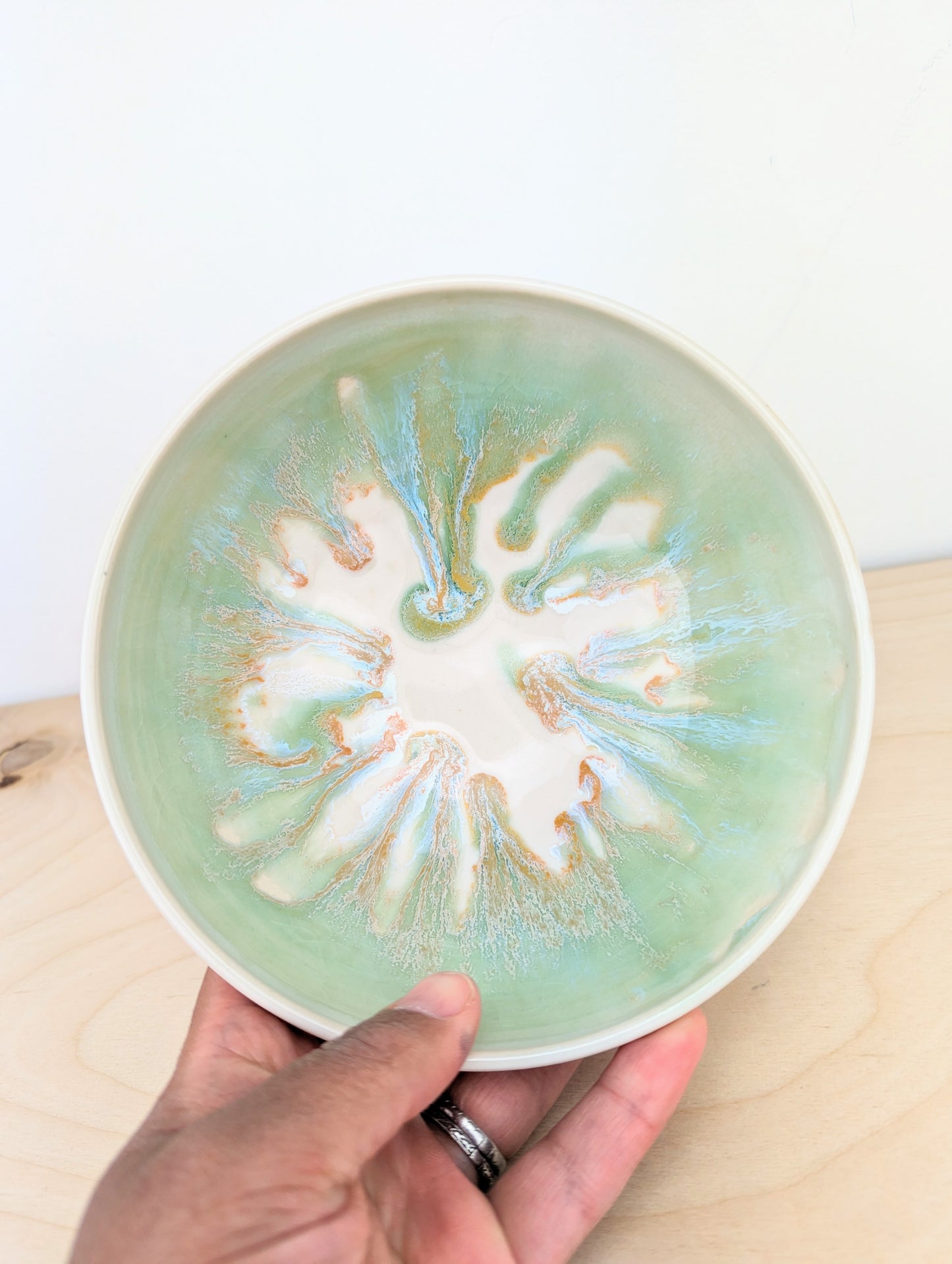 Drippy Green and White Bowl