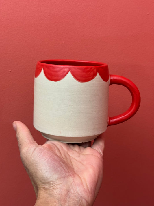 White Mug with Neon Red Petal Colar