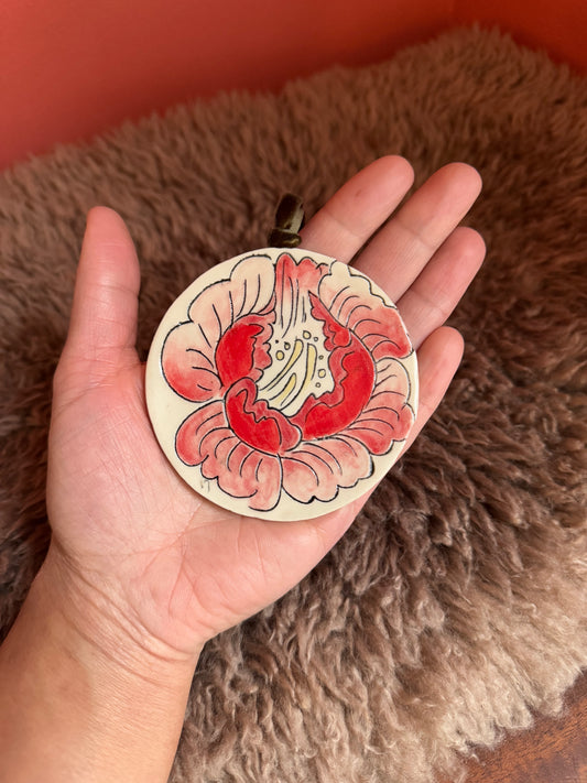 Hand Carved and Glazed Flower Ornament