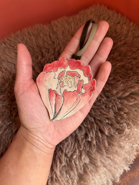 Hand Carved and Glazed Flower Ornament