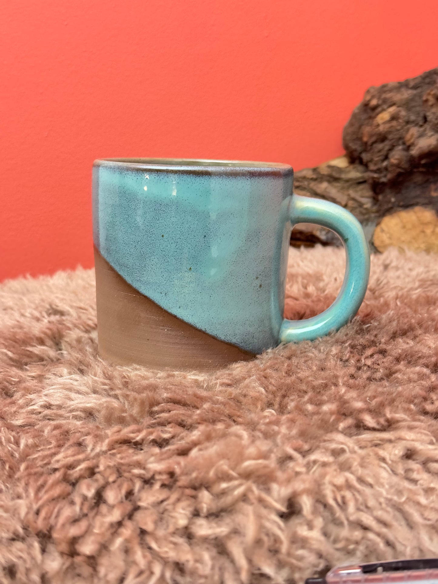 Blue Glaze Red Clay Mug