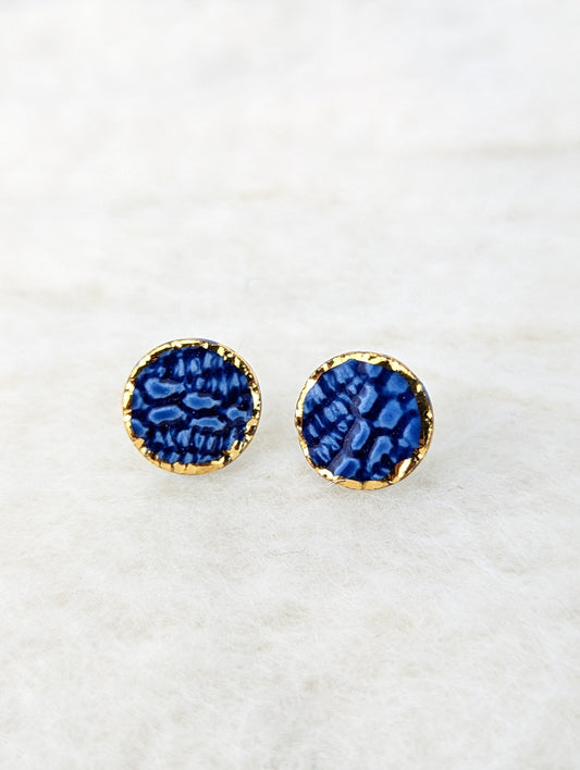 Blue and Gold Round Lace Studs