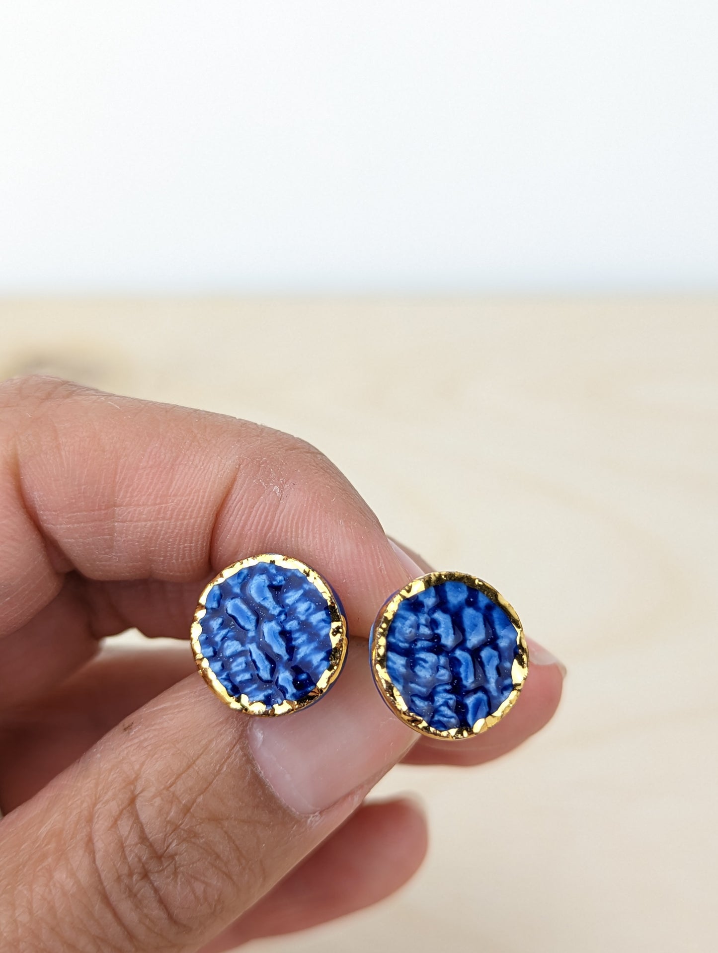 Blue and Gold Round Lace Studs