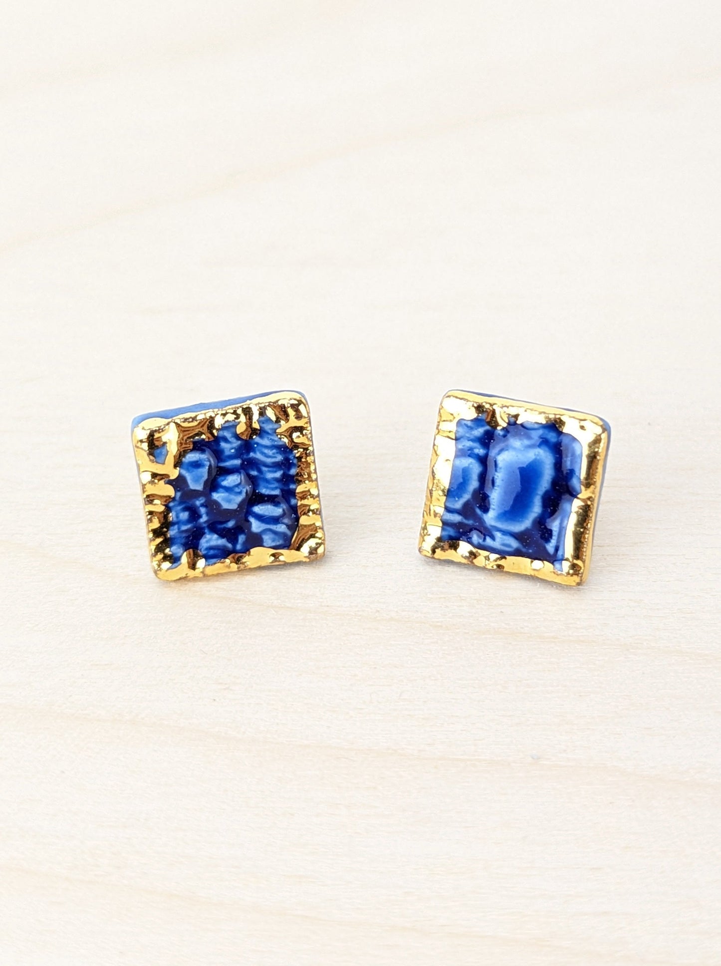 Blue and Gold Square Lace Studs