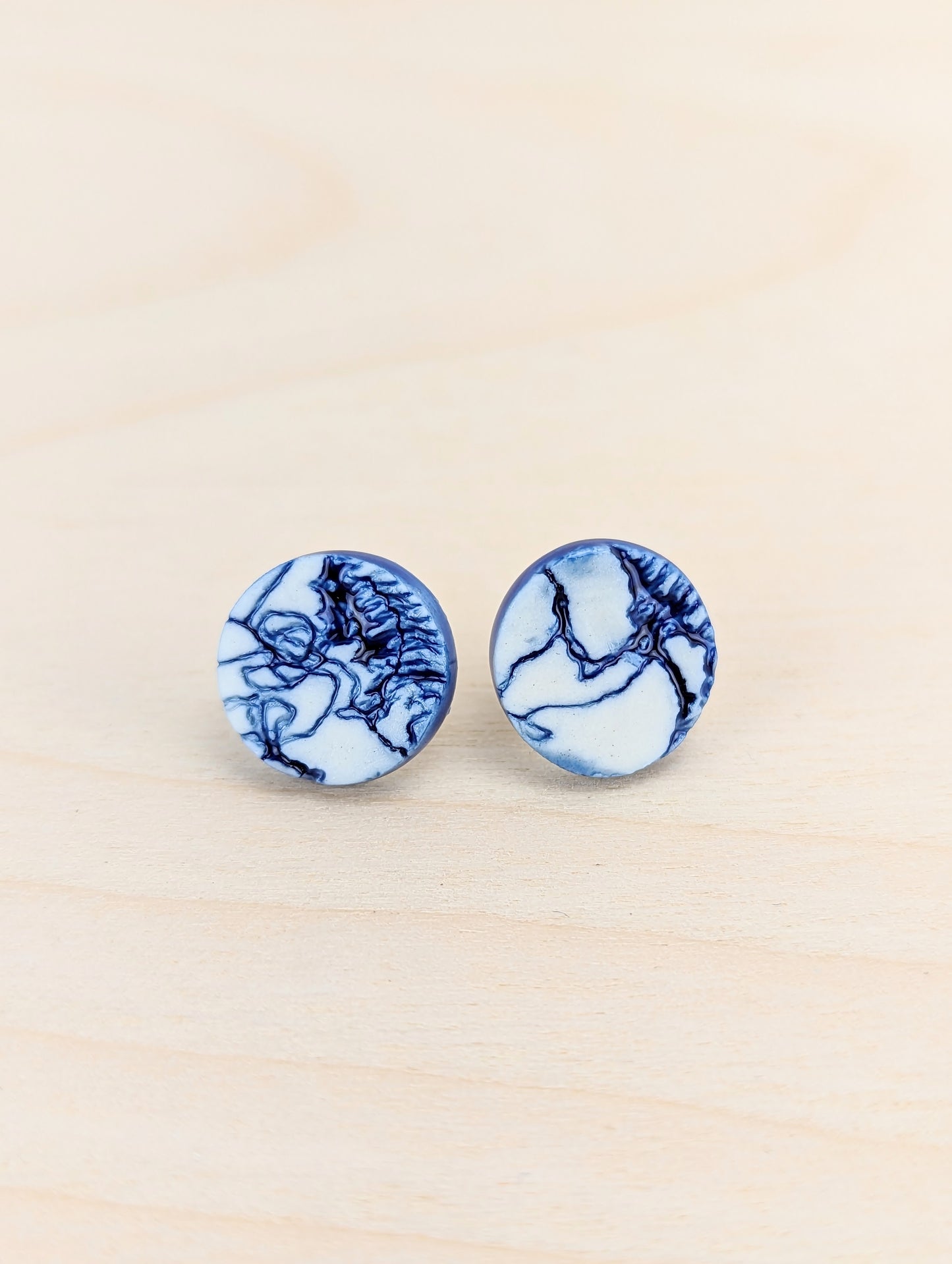 Round Cobalt Blue and White Lace Studs
