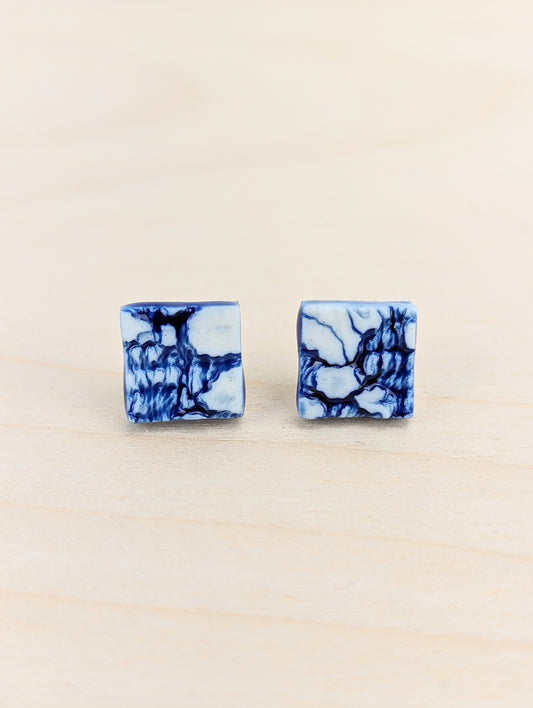 Square Cobalt Blue and White Lace Studs