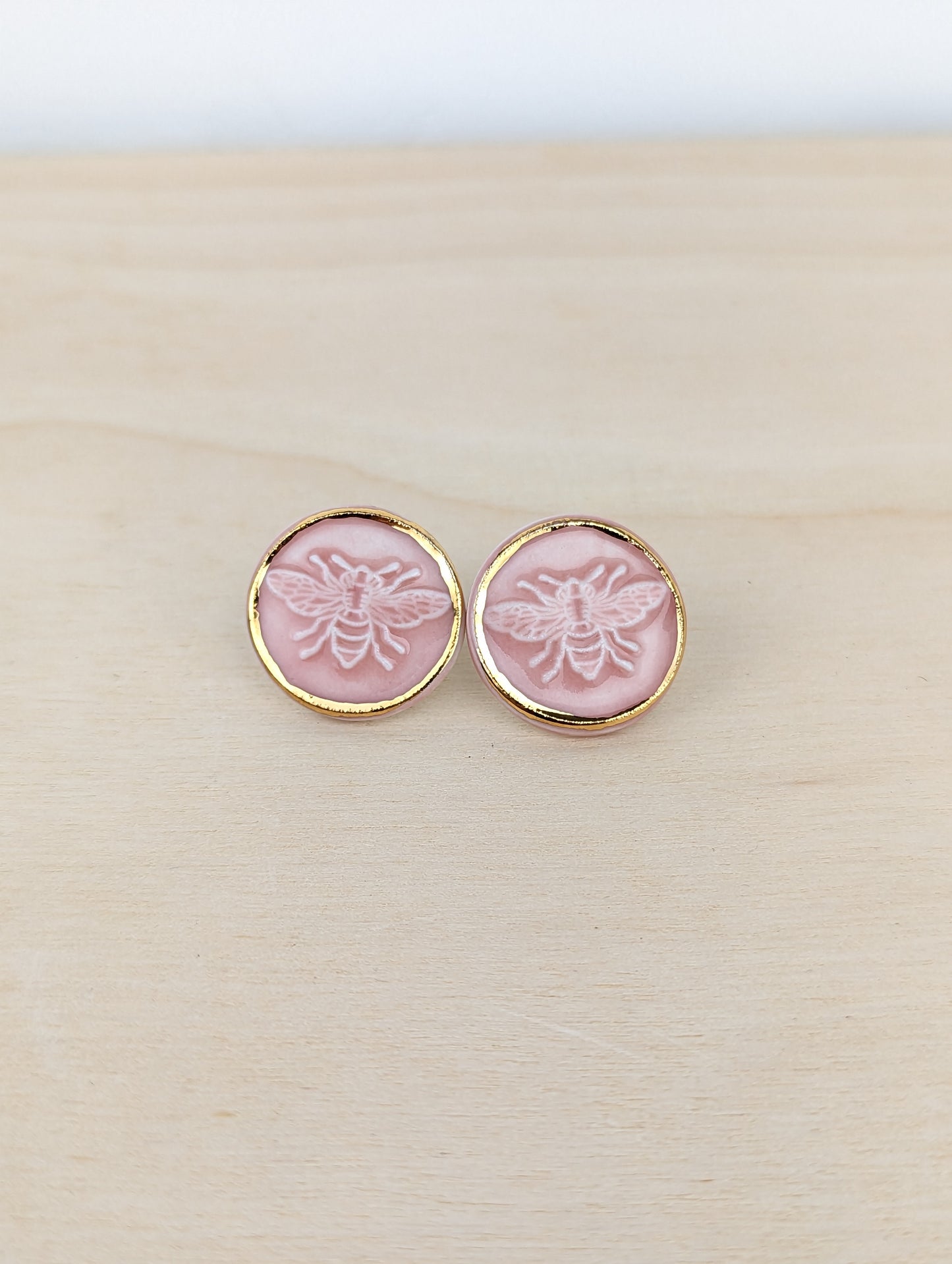 Pink and Gold Bee Studs