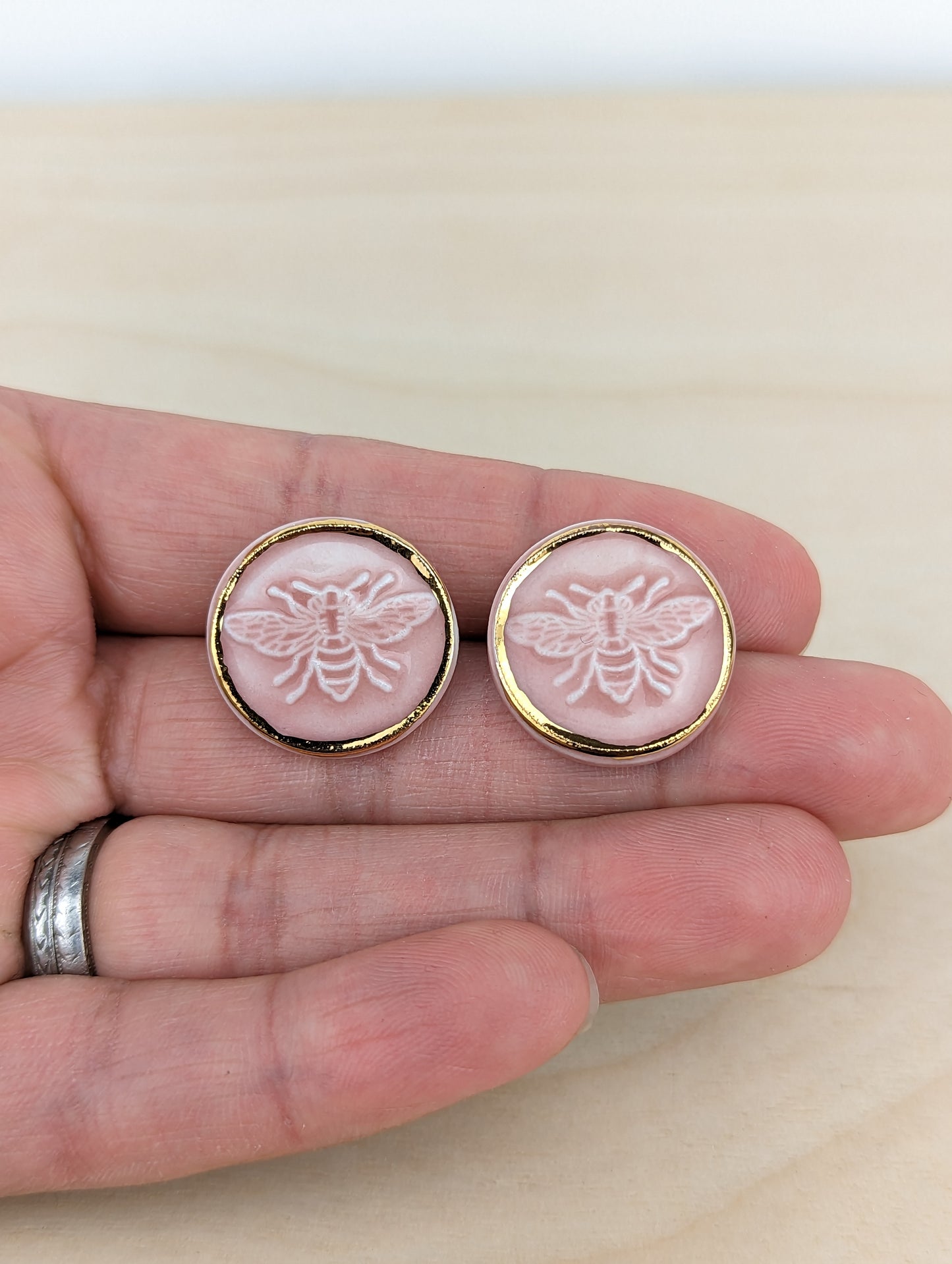 Pink and Gold Bee Studs