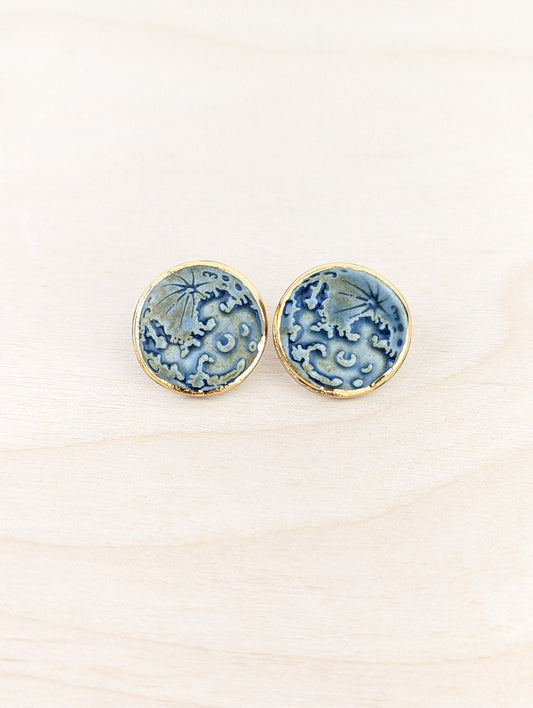 Blue Patina Full Moon Studs with Gold Rim