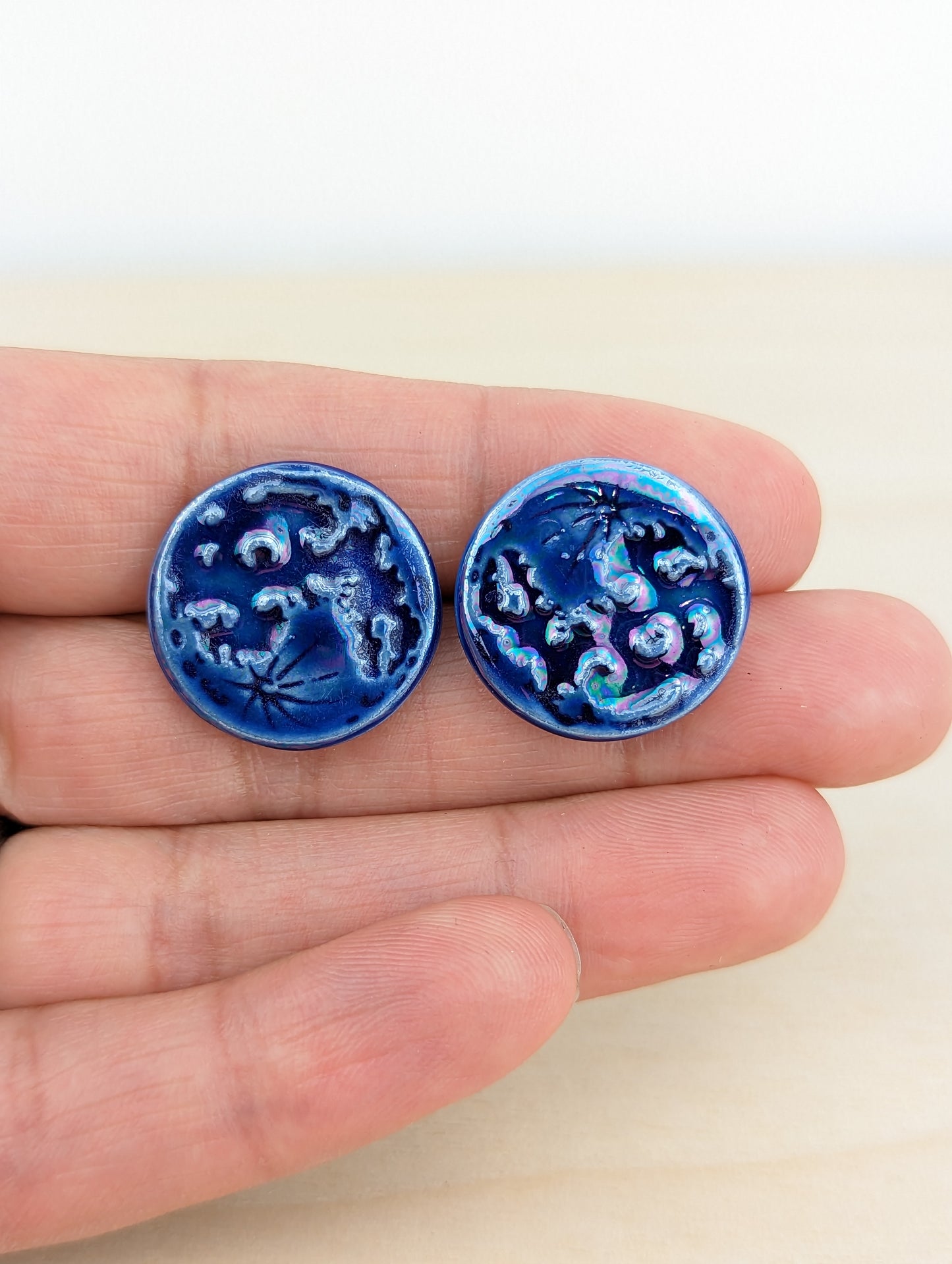 Oil Slick Cobalt Blue Full Moon Studs