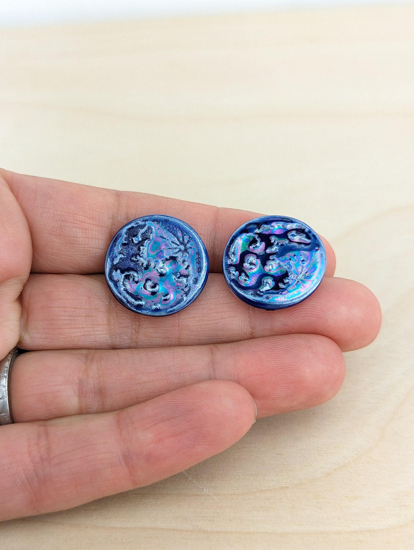 Oil Slick Cobalt Blue Full Moon Studs