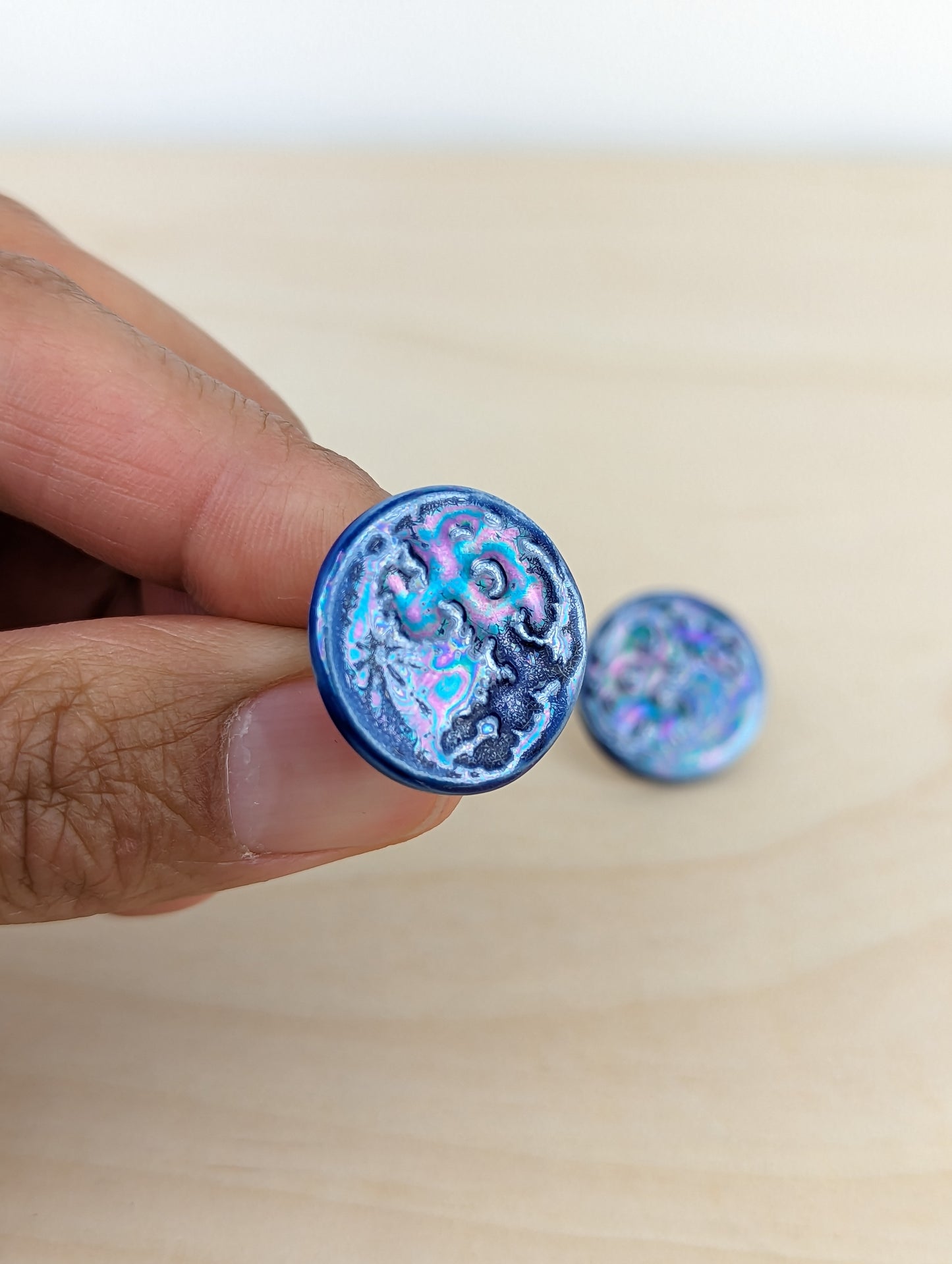 Oil Slick Cobalt Blue Full Moon Studs