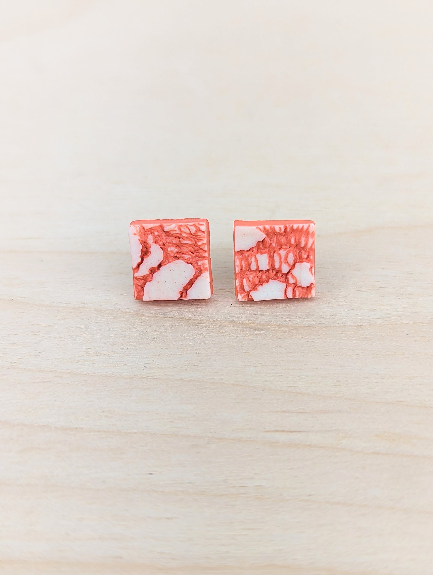 Square Neon Red and White Lace Studs