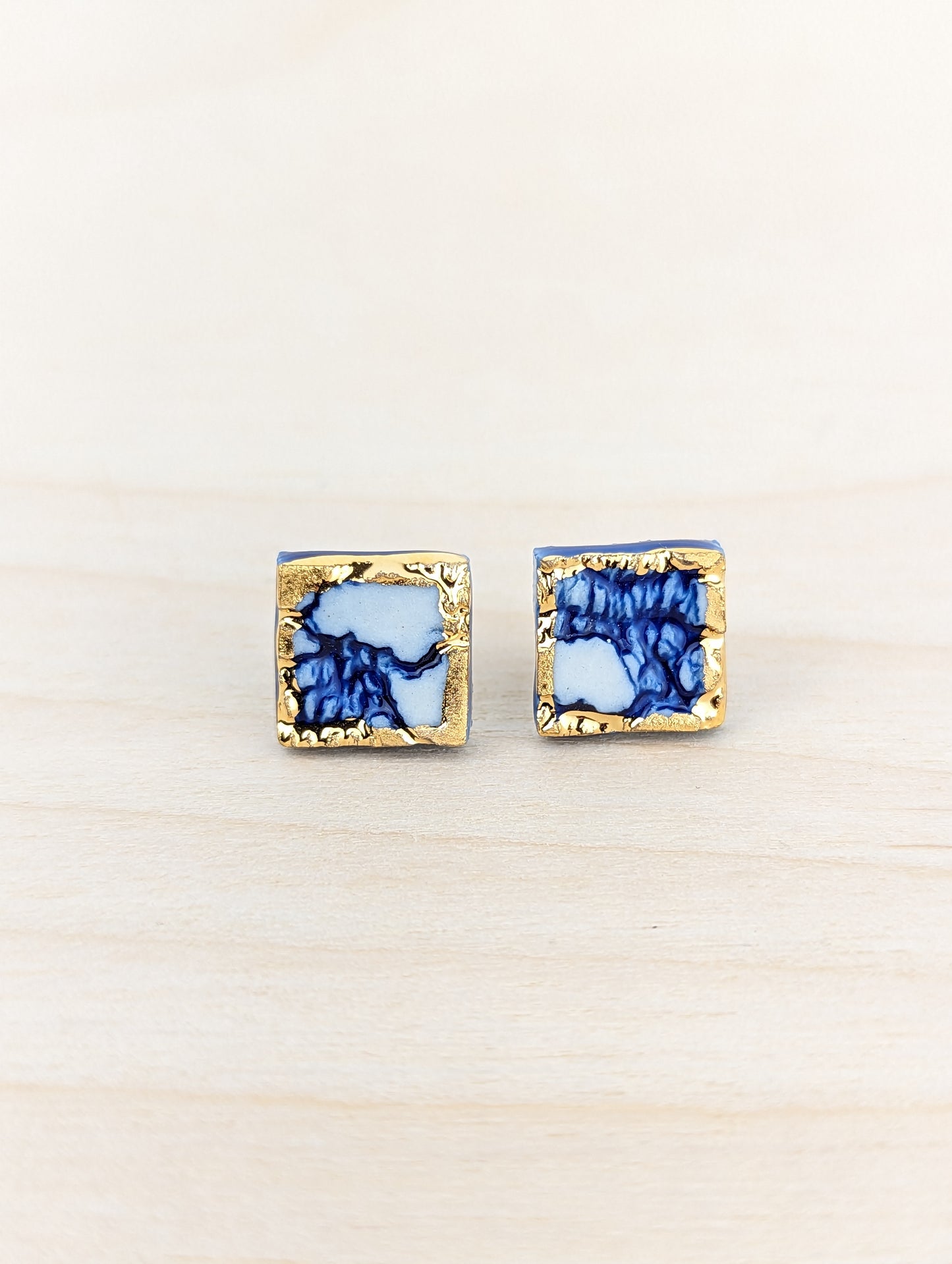 Square Cobalt Blue, White and Gold Lace Studs