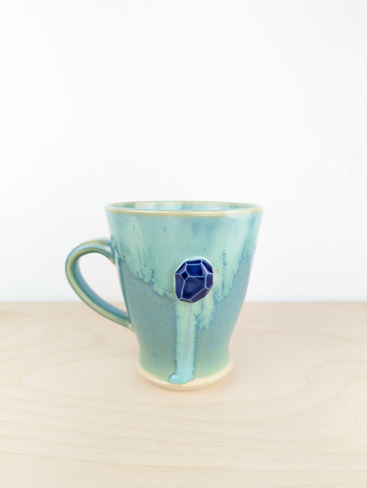 Aqua Mug with Cobalt Blue Carved Crystal